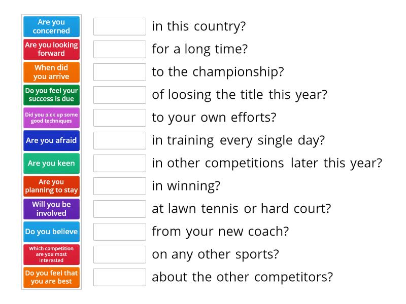 The tennis player: Preposition sentences - Match up