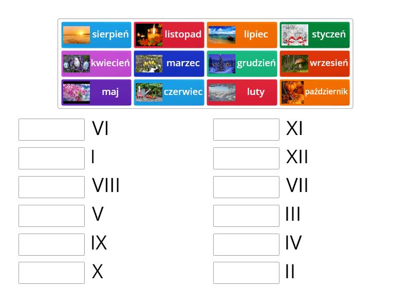 miesiące i cyfry rzymskie - Match up