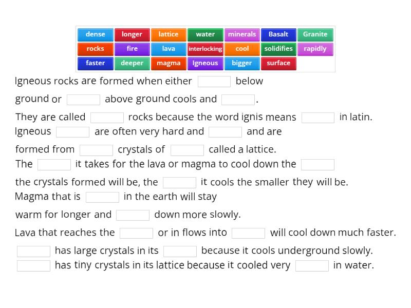 Igneous Rocks - Complete the sentence
