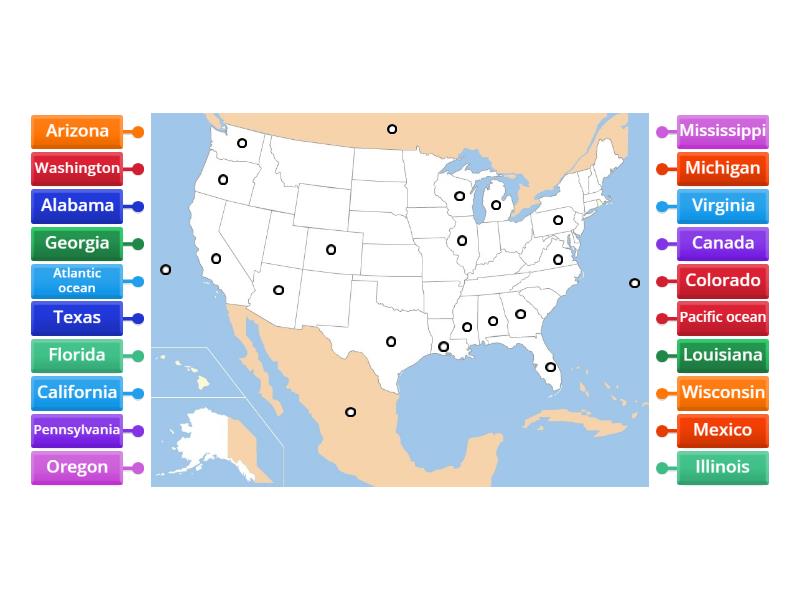 Some USA States - Labelled diagram