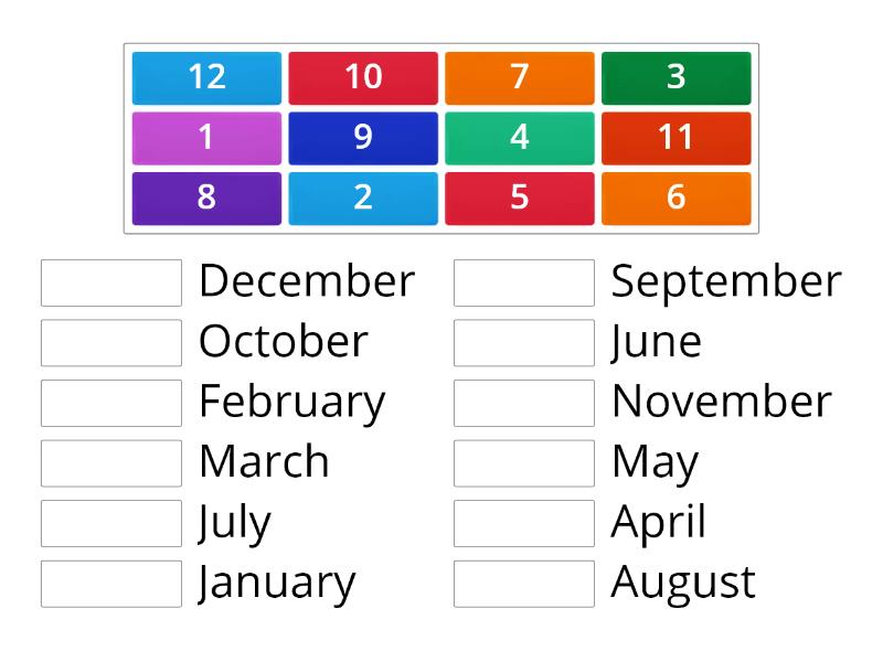 Math Year 1: Months of the year - Une las parejas