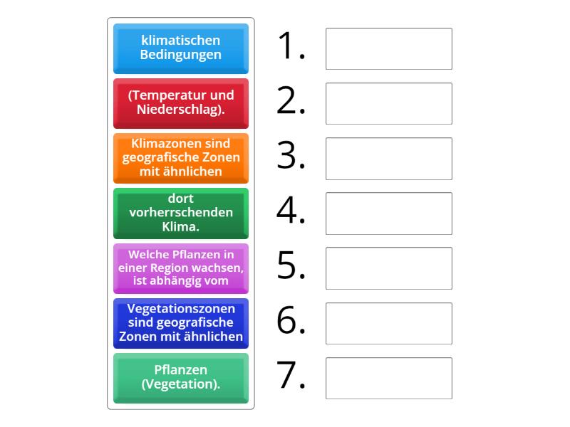 Klima- und Vegetationszonen - Rank order