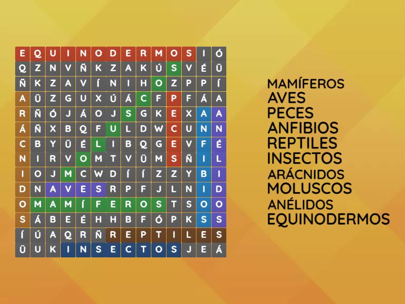 Animales Vertebrados E Invertebrados - Sopa De Letras