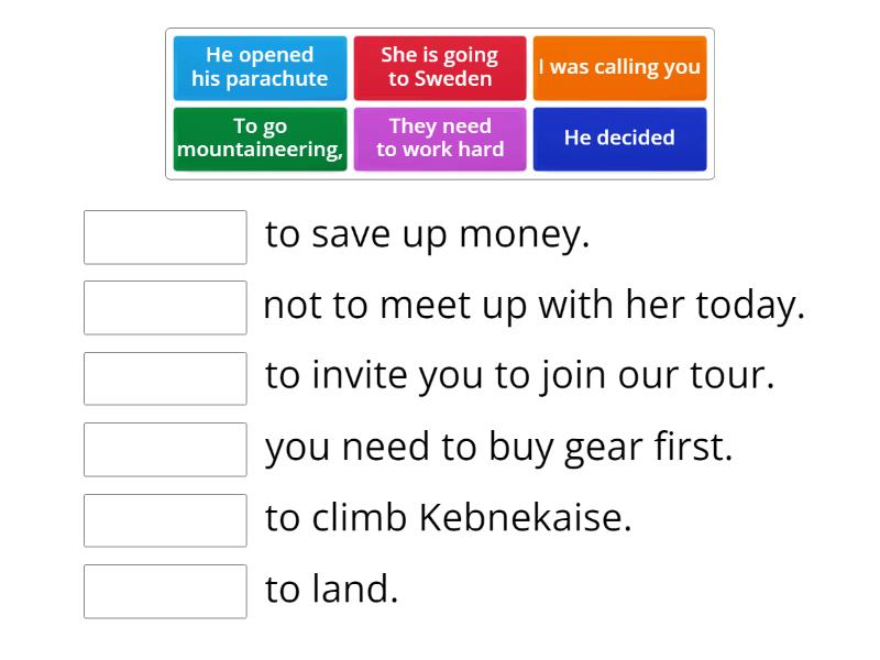 Grammar. To + infinitive - Match up