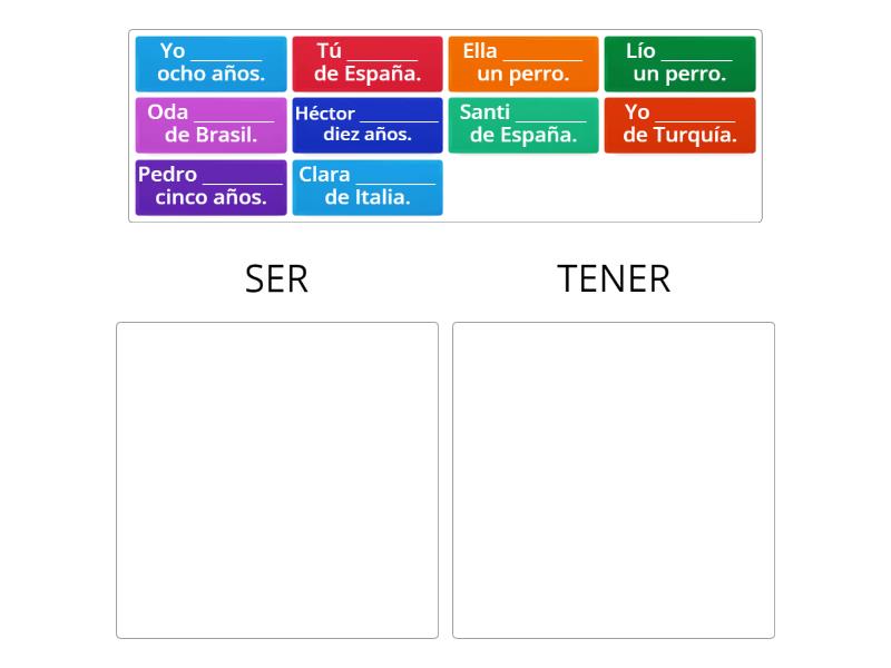 Elige El Verbo Adecuado Y Conjuga / SER O TENER - Categorize