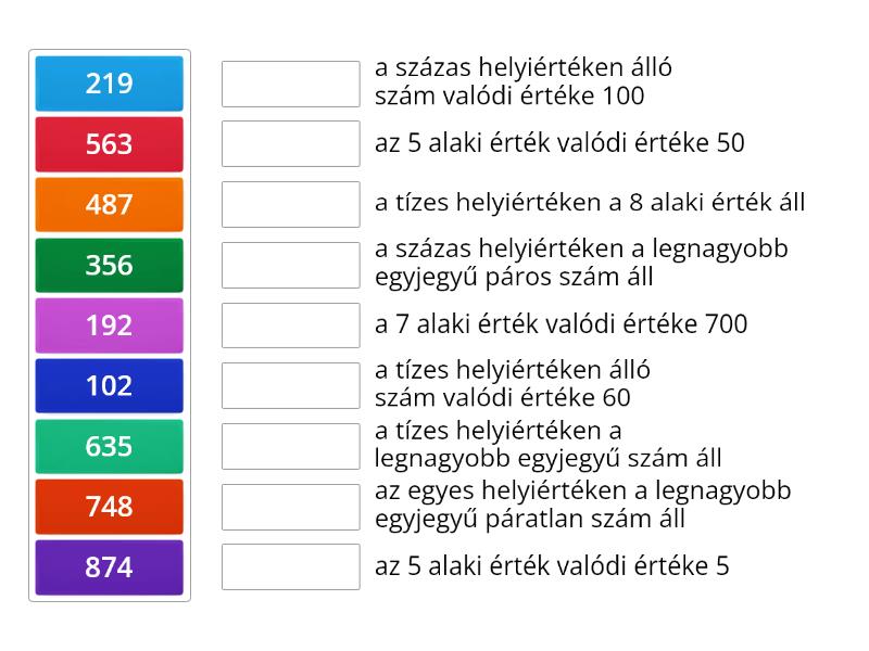 Alaki érték Helyiérték Valódi érték 1000 Es Számkör Egyezés 6848