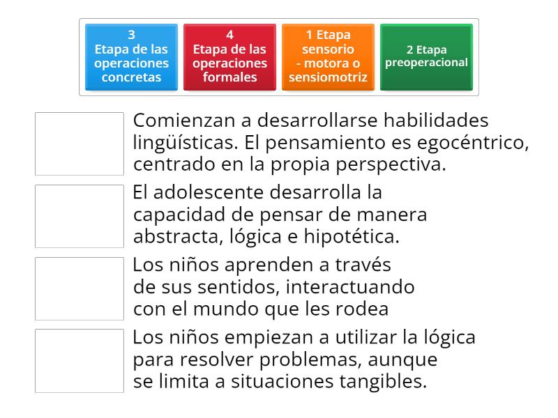 ETAPAS DEL DESARROLLO COGNITIVO DE JEAN PIAGET - Match up