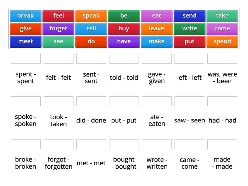 Irregular verbs - Solutions elementary unit - Match up