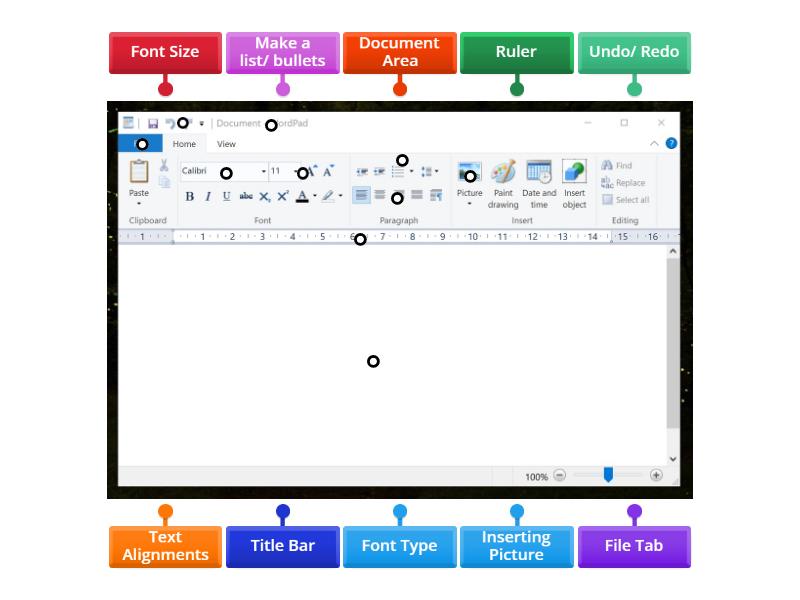 More Parts/ Formatting Tools in WordPad - Labelled diagram