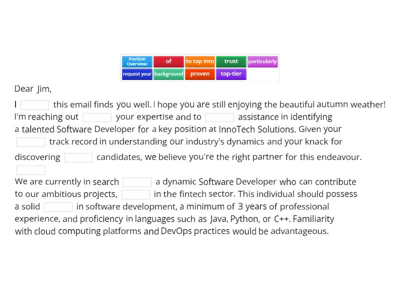 Lesson five email - Complete the sentence
