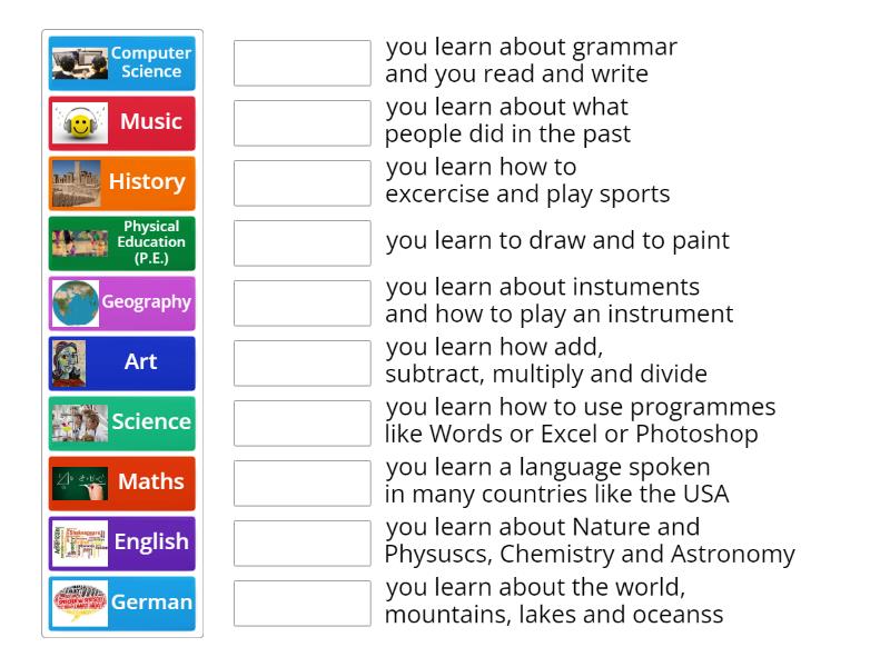 What do you learn at school? Subjects and contents - Match up