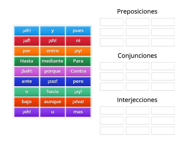 Actividad De Las Preposiciones, Conjunciones E Interjecciones - Ordenar ...