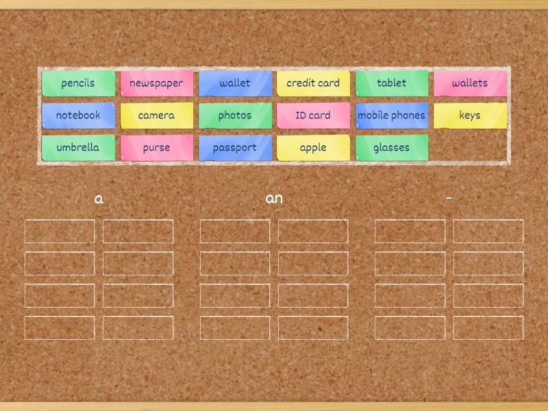 EF beginner 4th 3a grammar a/an/- beginner - Group sort