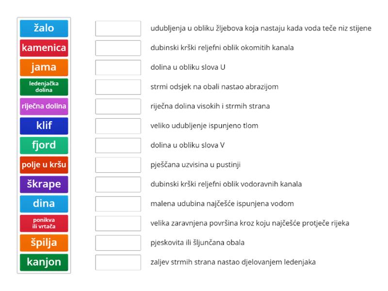 reljefni oblici - Match up