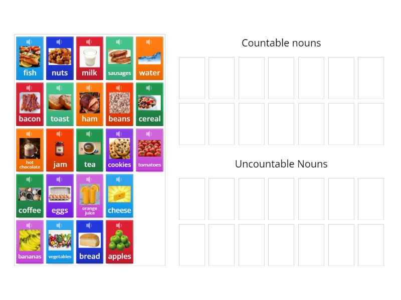 Countable and Uncountable nouns - On the menu - Group sort