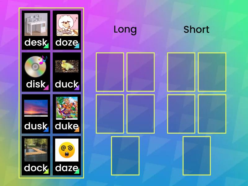 Long and Short Vowel Sounds - Group sort