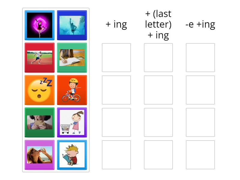 +ing, +(letter)+ing, -e+ing - Group sort