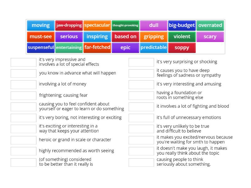 Adjectives to describe films - Match up