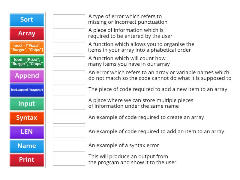 Python Revision Quiz - Match up