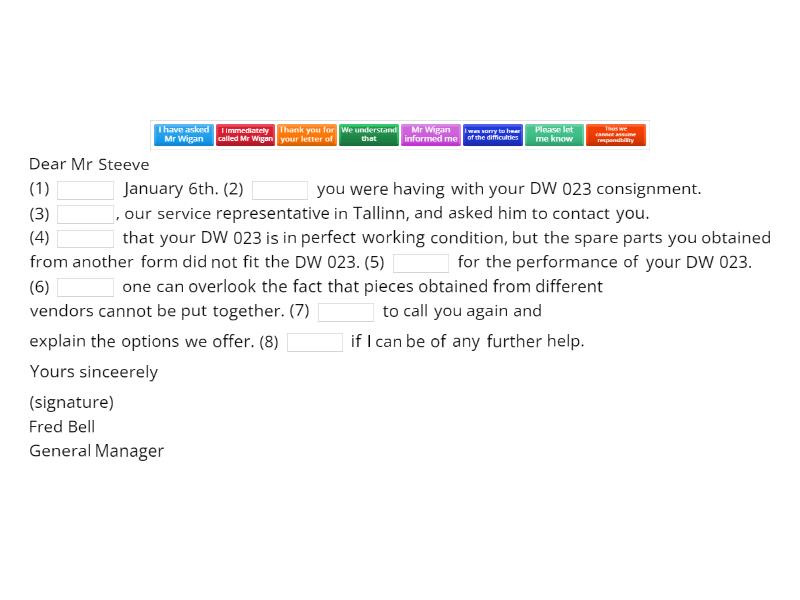 Letter of complaint_negative response - Complete the sentence