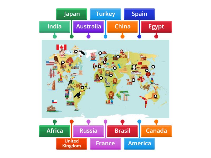 Countries in the World map. - Labelled diagram