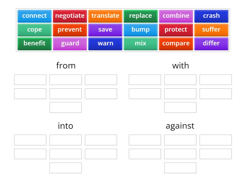 Traveller B1 4a verbs prep - Group sort