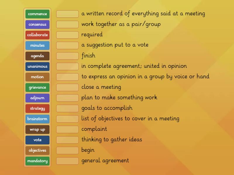 Meeting Vocabulary - Match up
