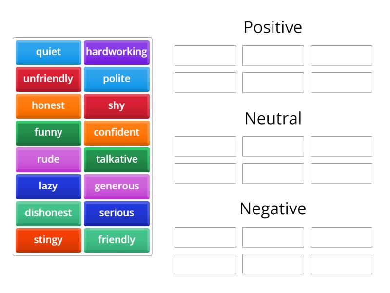 Put the adjectives in the correct category. - Group sort