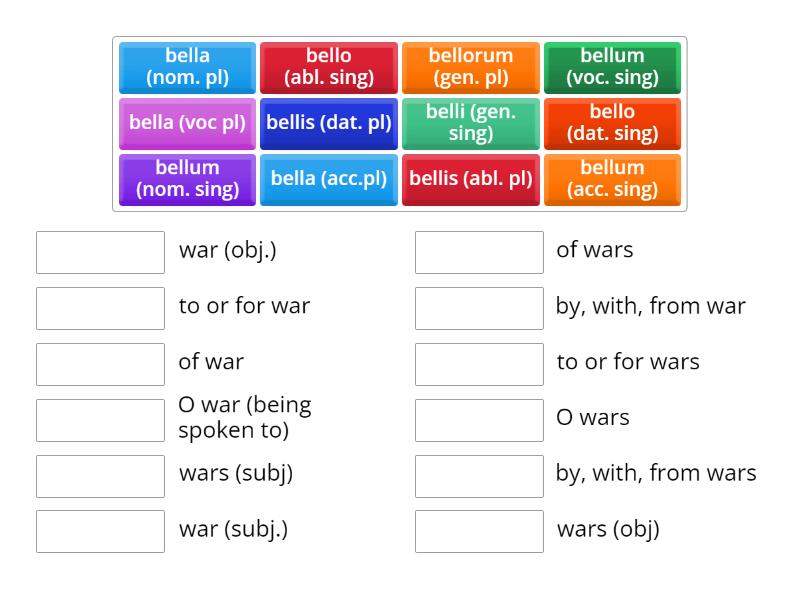 Latin 2nd Declension Neuter Noun Endings - Bellum - Match Up