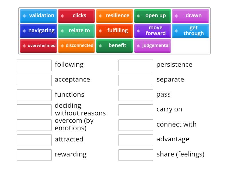 THE BOUNCE BACK PROGRAM - Vocabulary - Match up