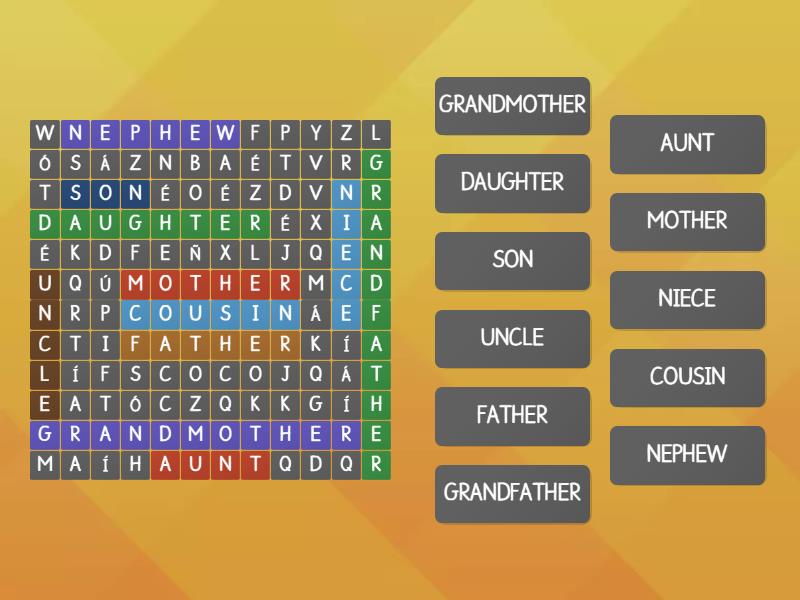 Family members - Sopa de letras