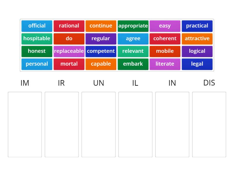 Negative Prefixes - Group sort