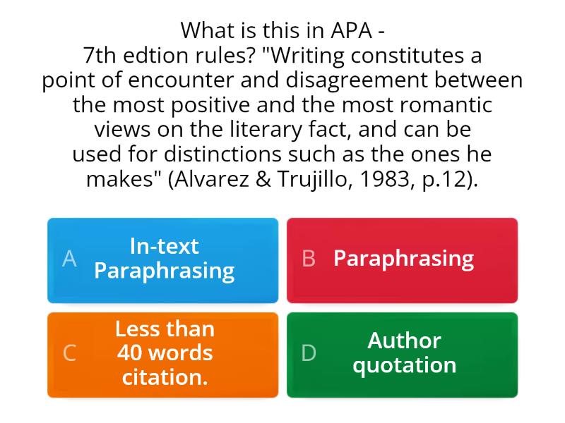 APA Quiz - Academic Focus component 7th edtion rules - Cuestionario