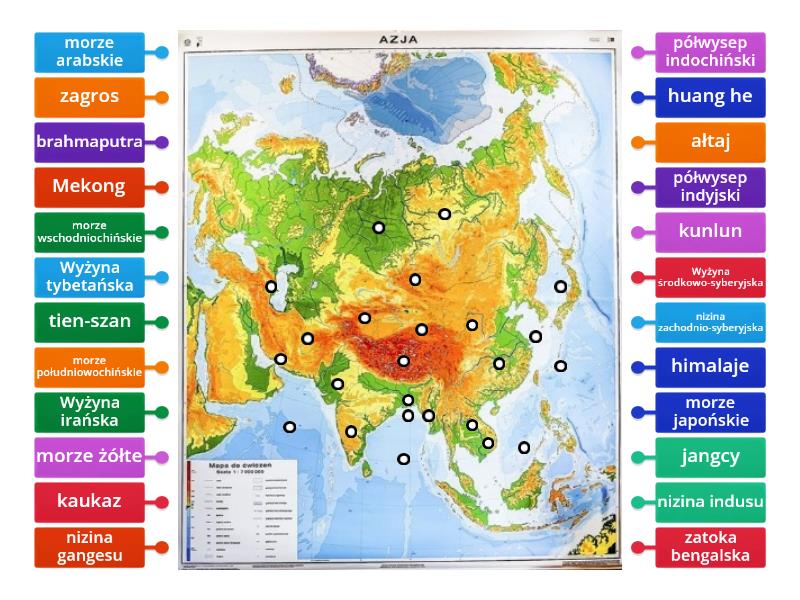 Mapa Fizyczna Azji Rysunek Z Opisami