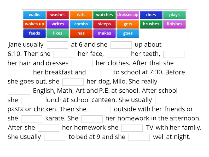 Daily routine - 3rd person singular - Missing word