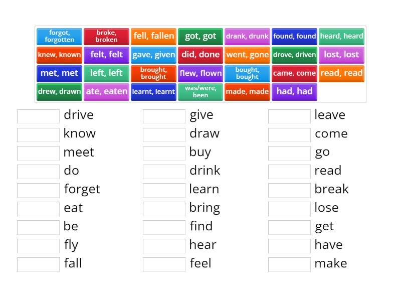 Match the irregular verbs 2 - Match up