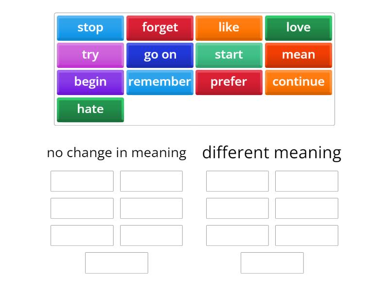 verb + to infinitive / -ing form part 1 - Ordenar por grupo