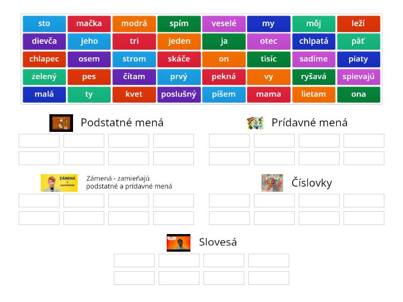 Slovné druhy - triedenie(ohybné) - Group sort