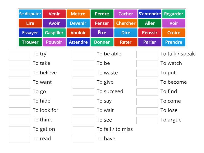 GCSE French key verbs - Match up