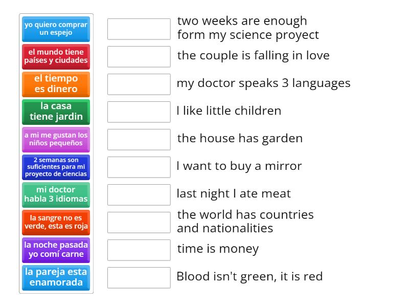 English A2, 2 - Match up