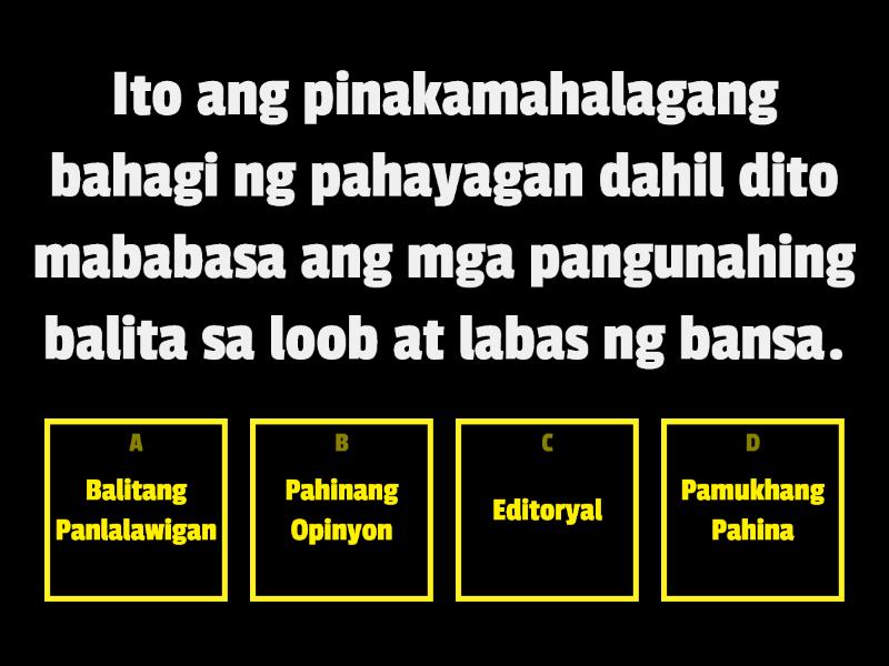 Bahagi Ng Pahayagan Quiz