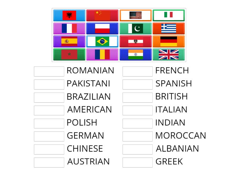 FLAGS AND NATIONALITIES - Match up