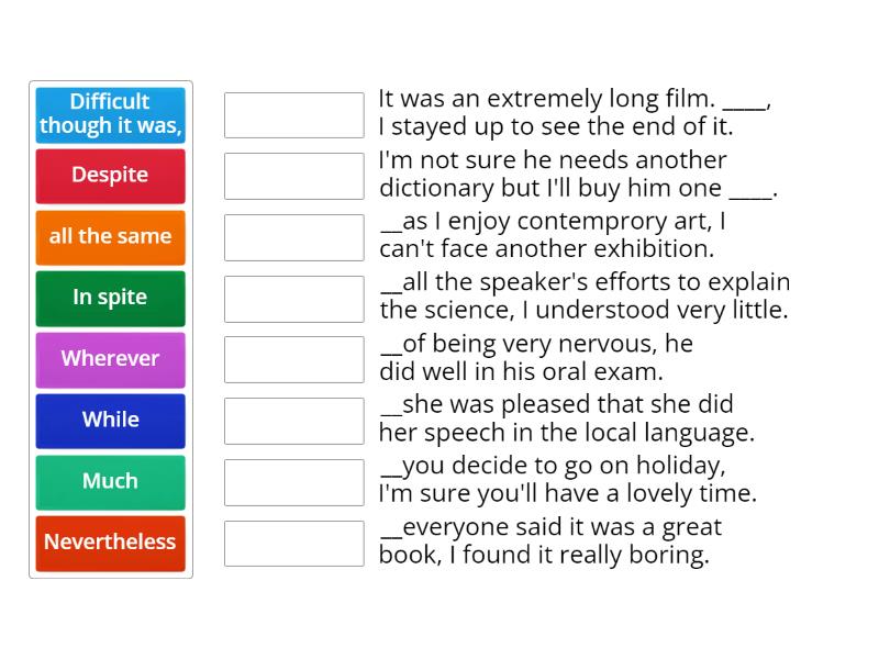 SO C1 Unit 6 (6.2) Concession clauses drill Match up
