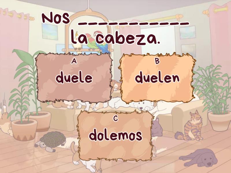 ¿Cuál es la opción correcta? Verbos gustar, doler, comer...Quiz ...