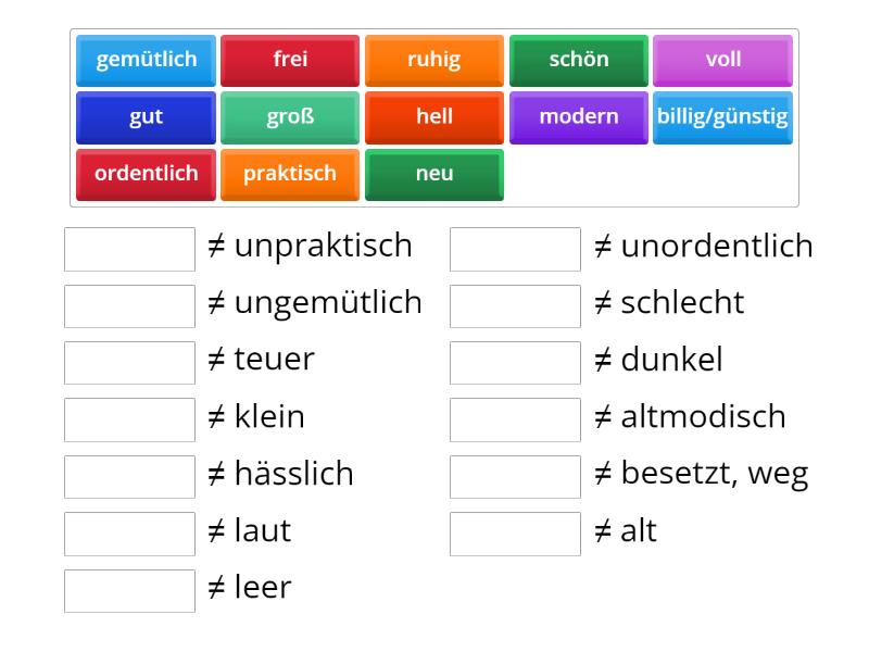 A1.2. - L15 - Adjektive & ihre Gegensätze - Match up