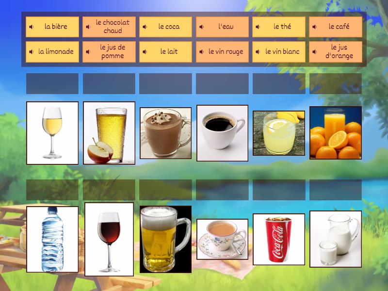 Les boissons with audio - Match up