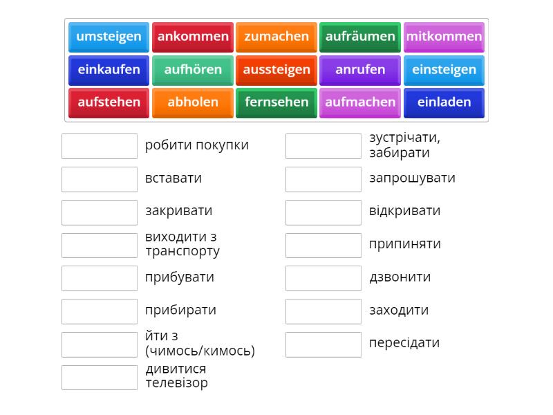 Trennbare Verben - Match Up