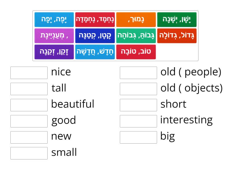 Hebrew 2 - Adjectives - Match up