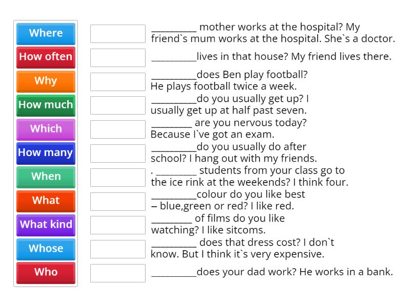 Present Simple Tense. Special questions. - Match up