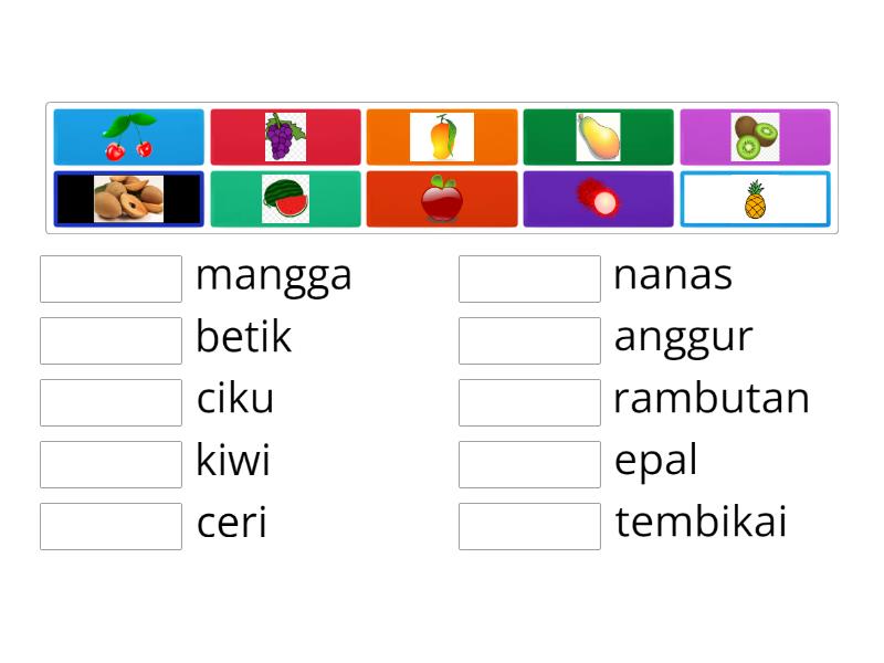 Eja perkataan dan cari buah yang betul. - Match up